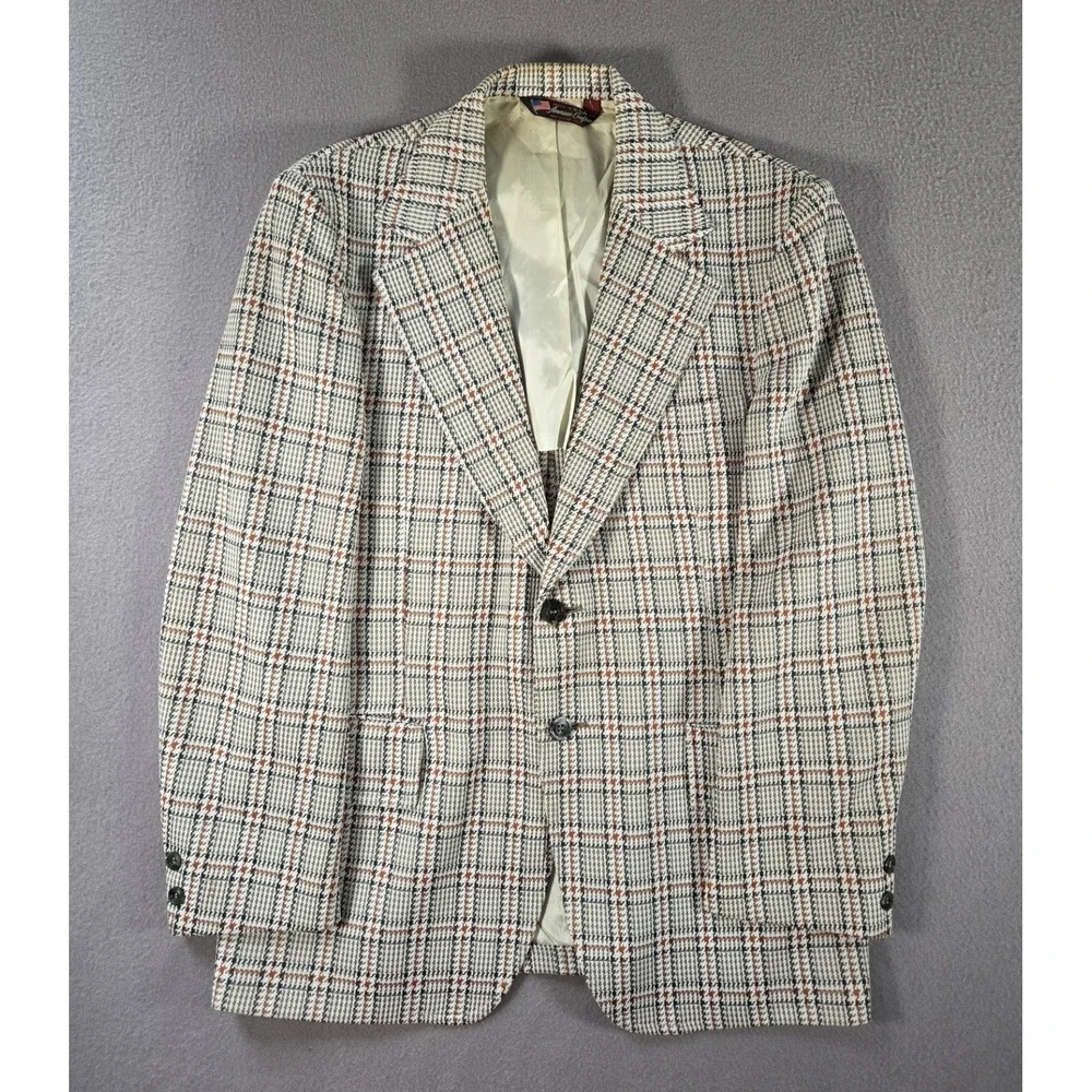 Vintage Hanover Hall Mens 40 Glen Check Leisure Suit Jacket Sport Coat Disco USA